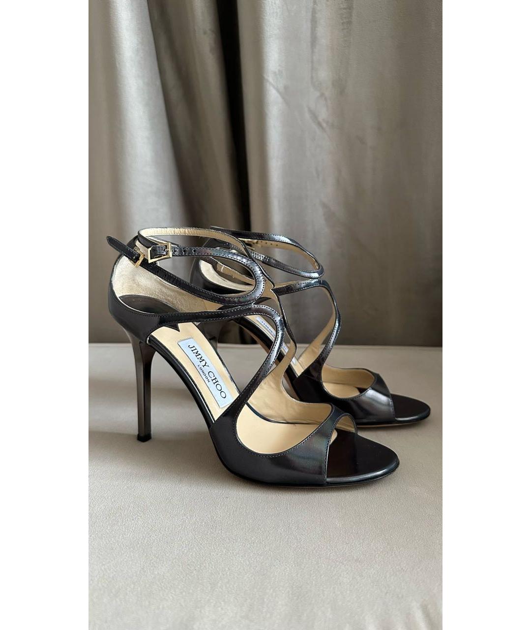 JIMMY CHOO Антрацитовые кожаные босоножки, фото 8