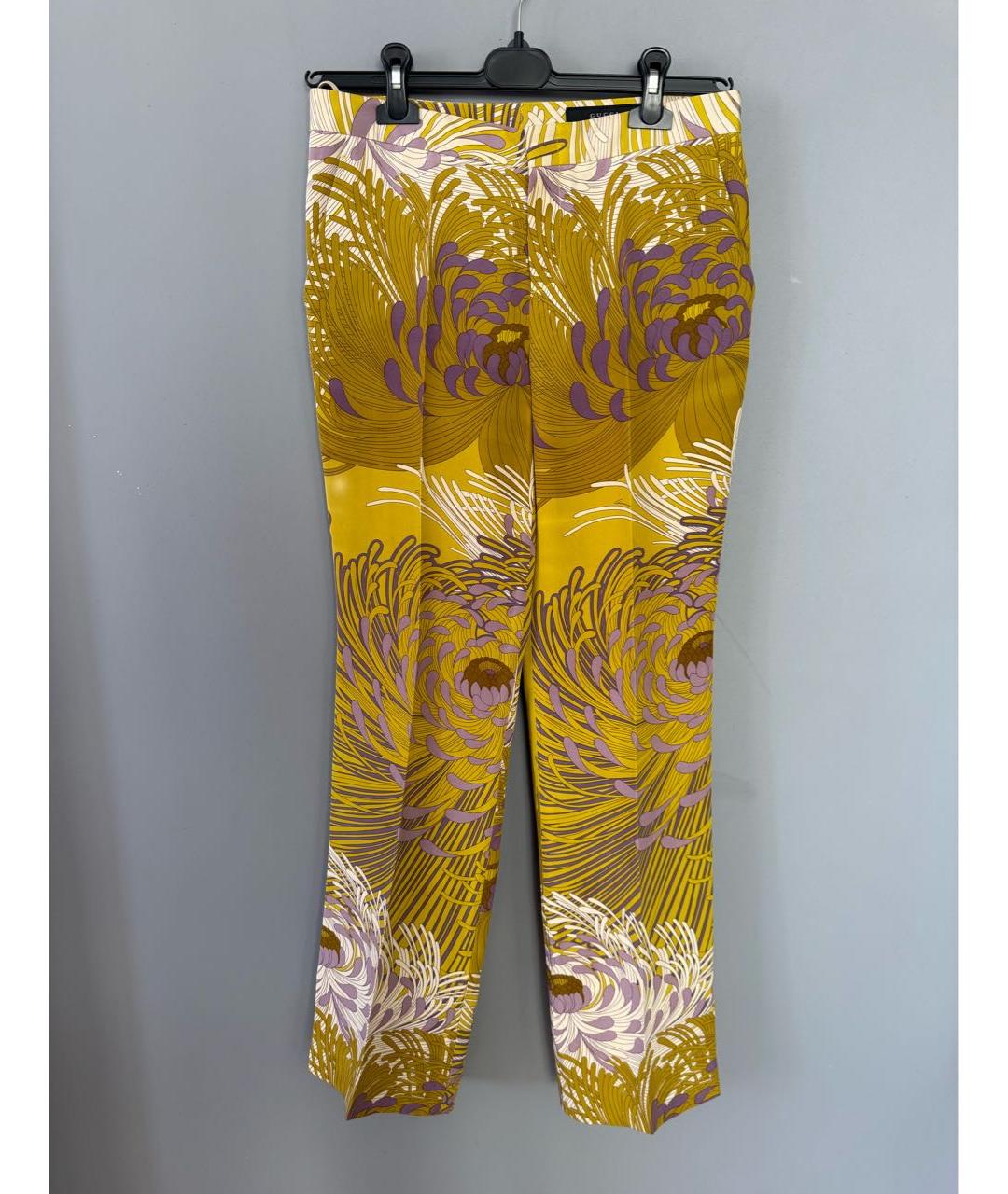 GUCCI Желтые шелковые прямые брюки, фото 2