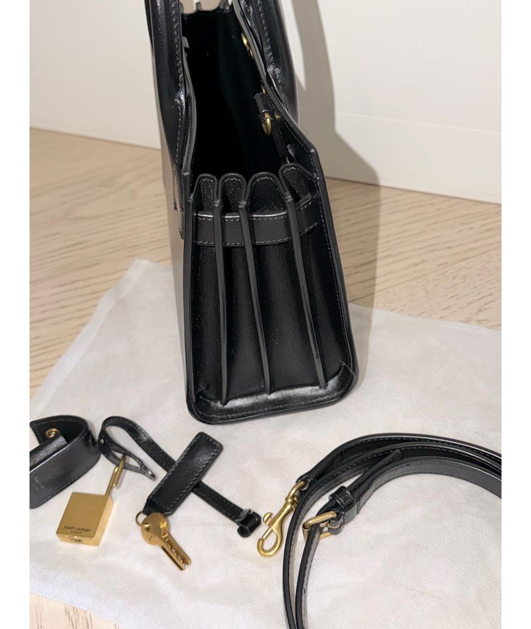 SAINT LAURENT Черная кожаная сумка с короткими ручками, фото 4