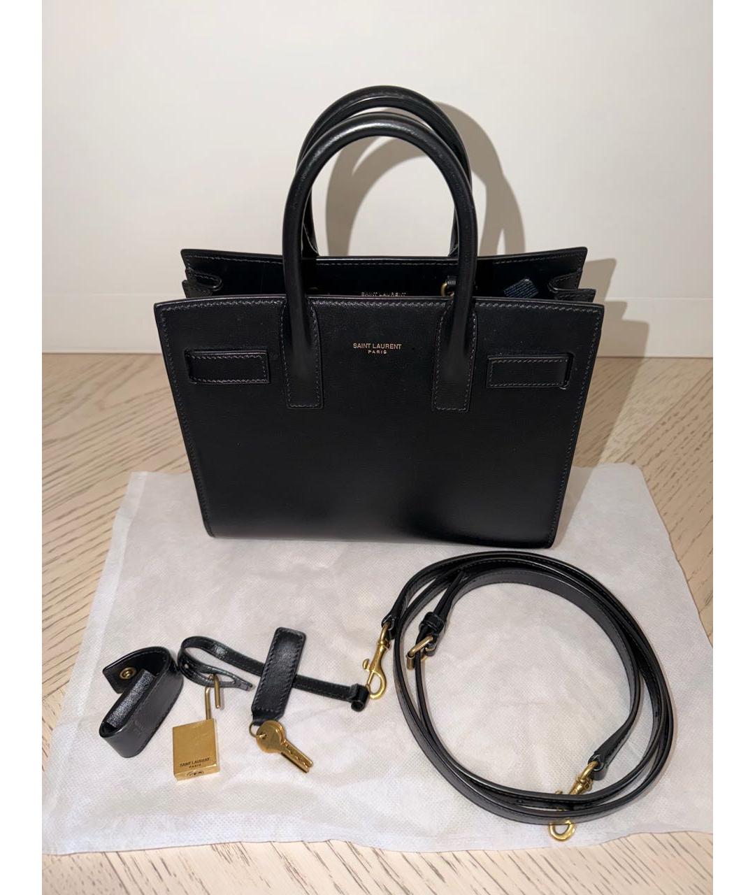 SAINT LAURENT Черная кожаная сумка с короткими ручками, фото 2