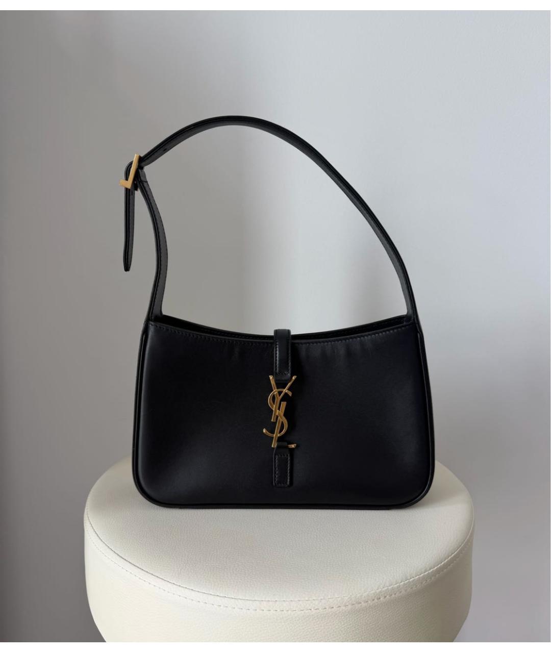 SAINT LAURENT Черная кожаная сумка с короткими ручками, фото 7
