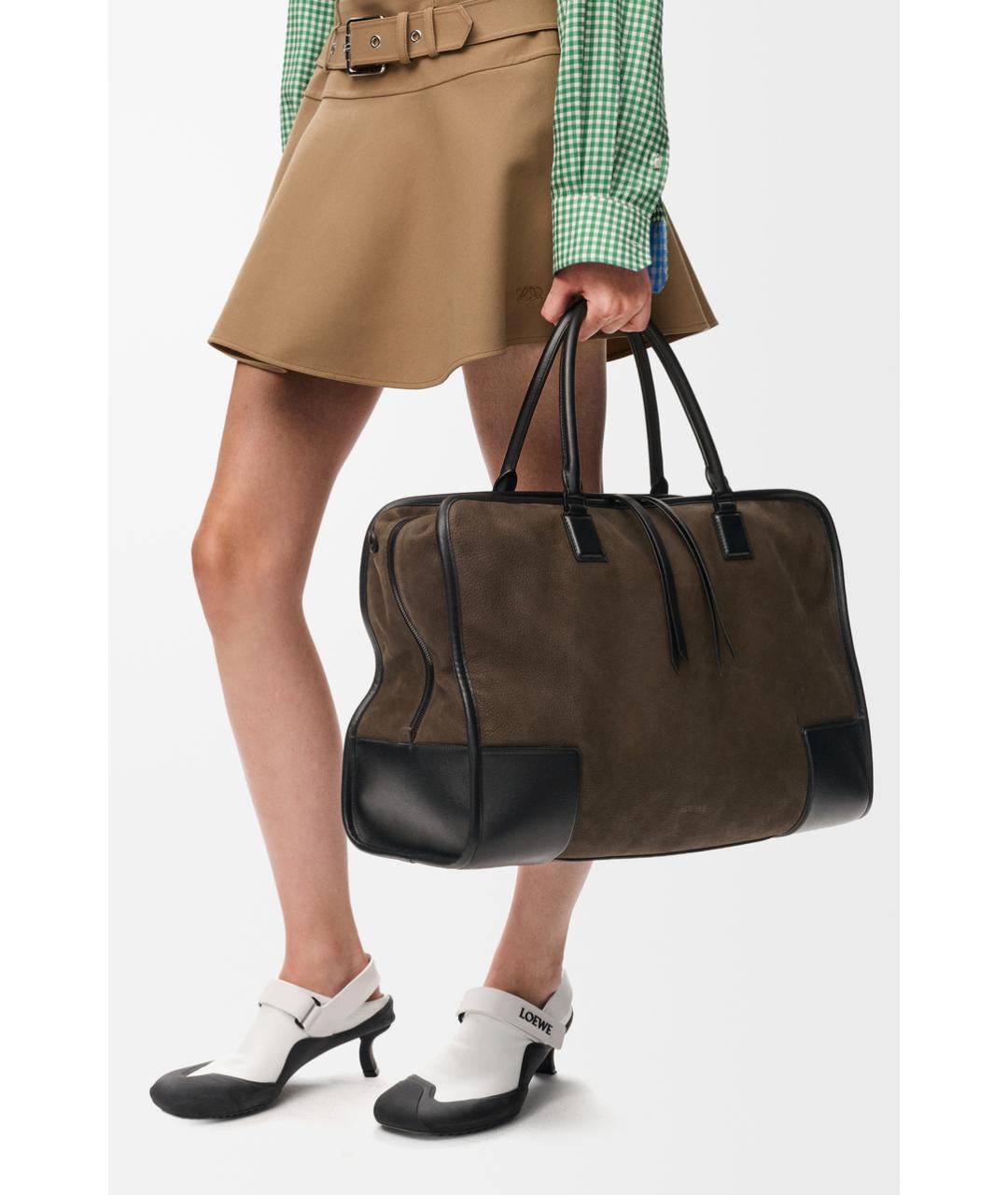 LOEWE Хаки кожаная сумка тоут, фото 5