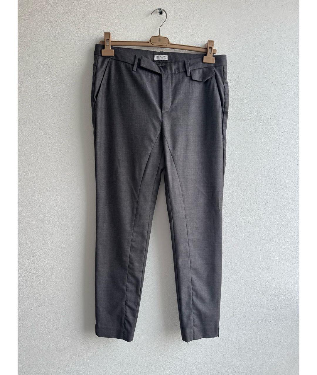 BRUNELLO CUCINELLI Серые шерстяные брюки узкие, фото 2