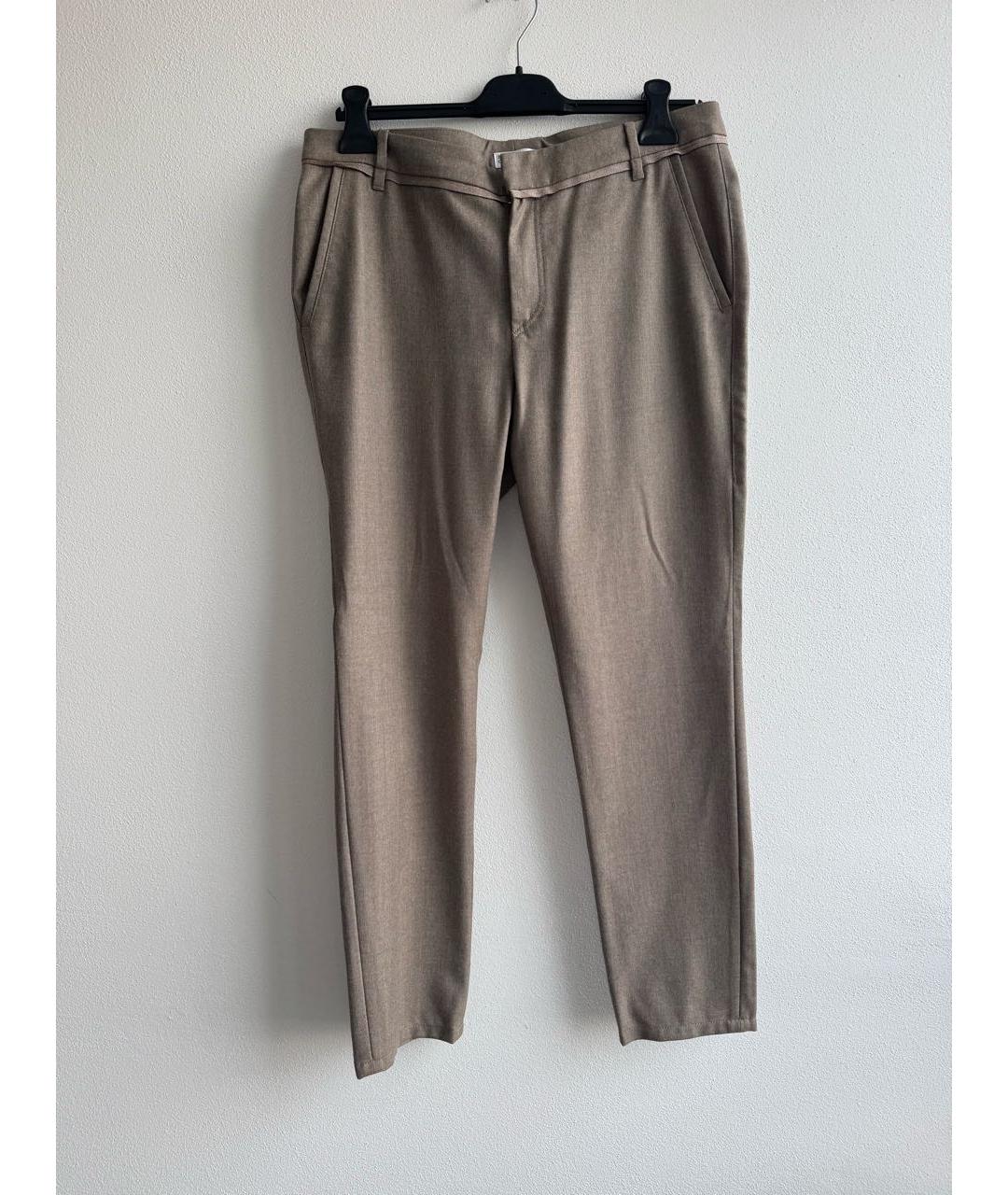 BRUNELLO CUCINELLI Бежевые шерстяные брюки узкие, фото 6