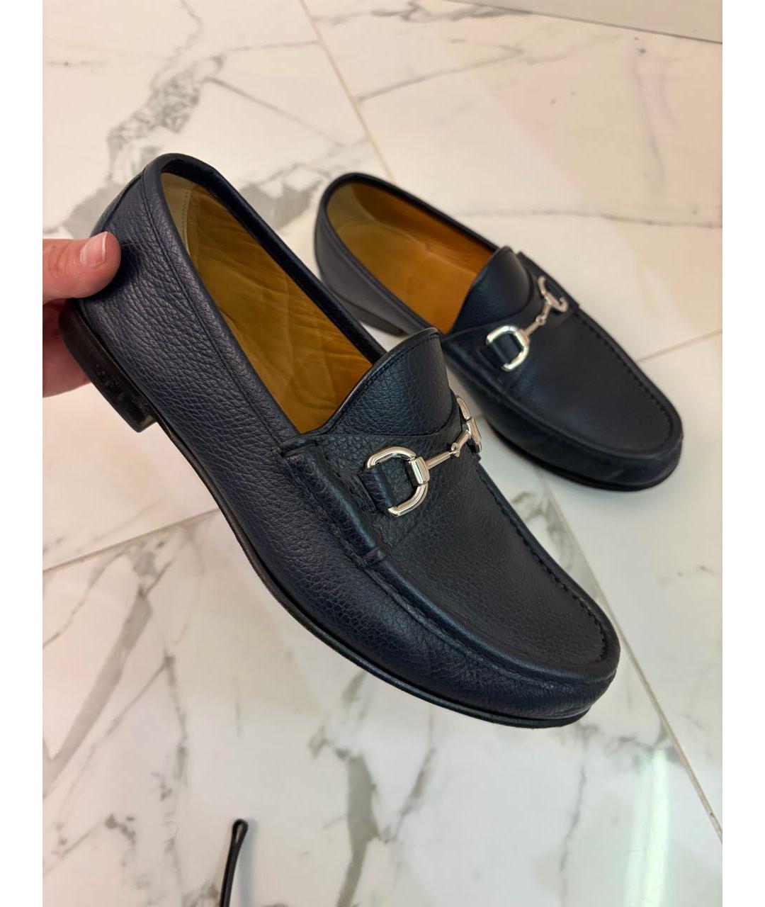 GUCCI Темно-синие кожаные лоферы, фото 7