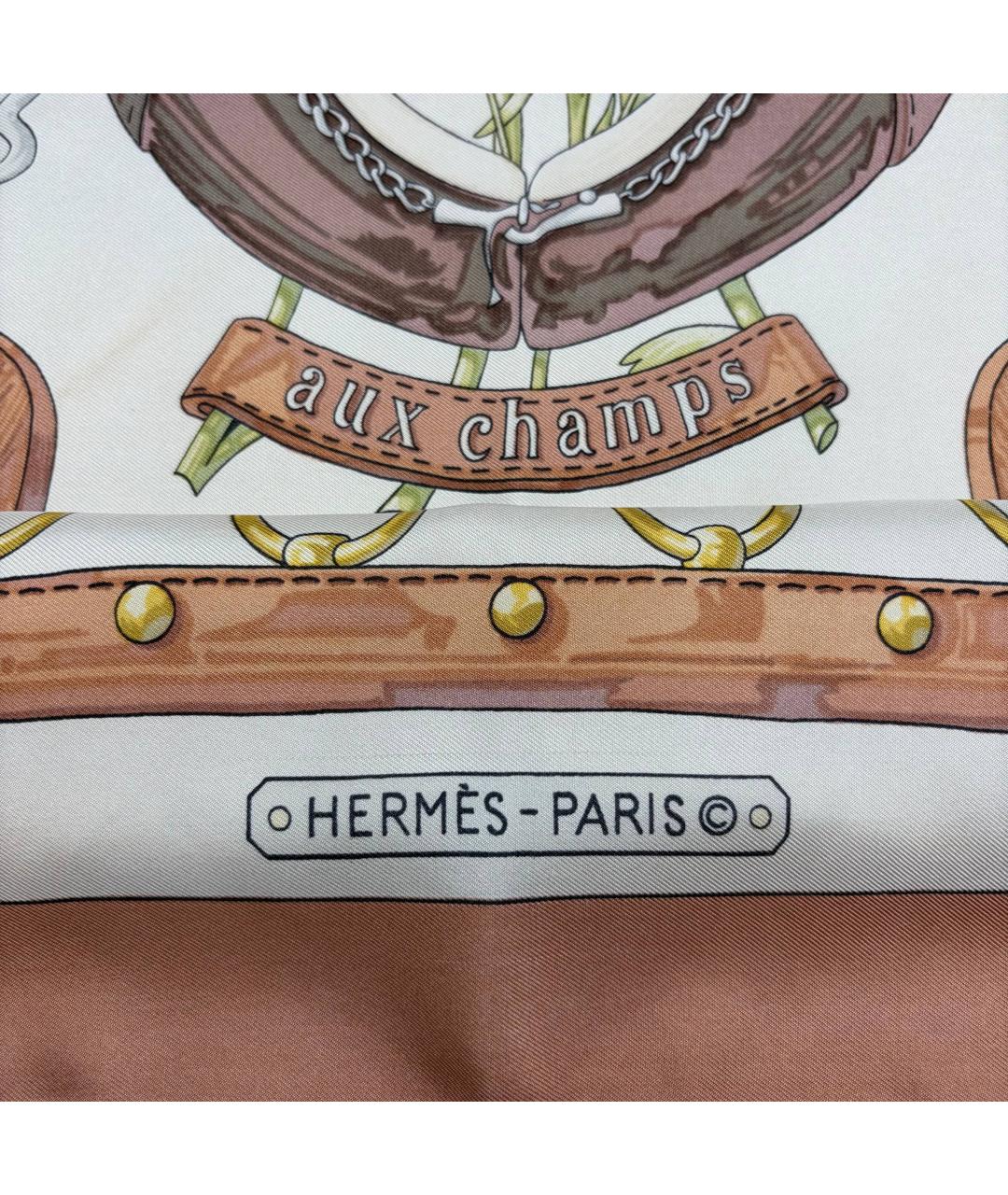 HERMES Бежевый шелковый платок, фото 3