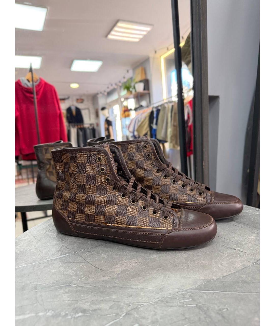 LOUIS VUITTON Коричневые кожаные высокие кроссовки / кеды, фото 2