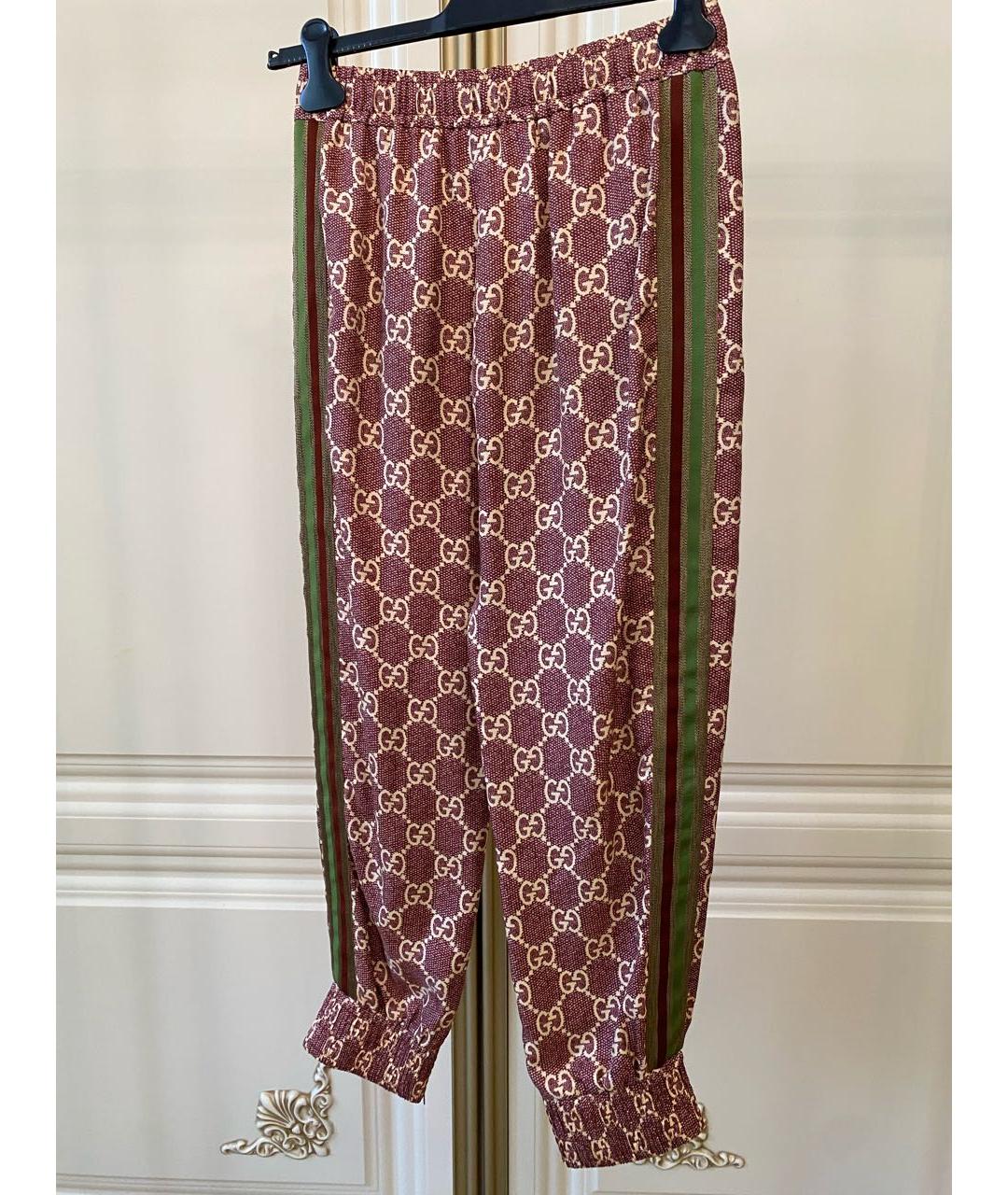 GUCCI Бордовые шелковые брюки широкие, фото 3