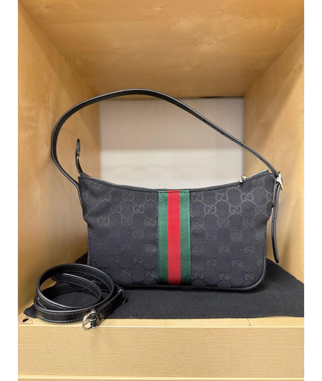 GUCCI Черная сумка через плечо из канвы, фото 9