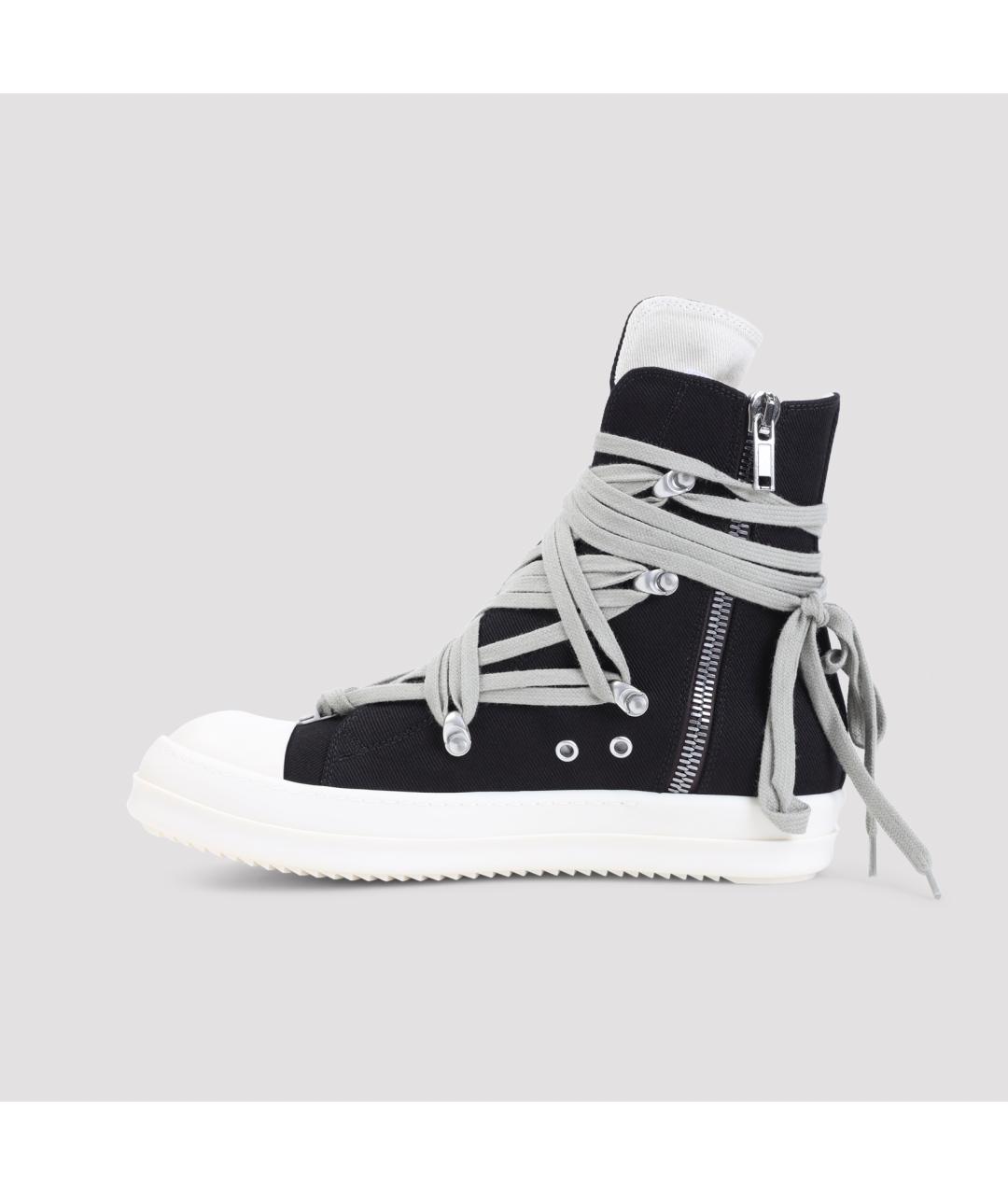 RICK OWENS DRKSHDW Черные текстильные высокие кроссовки / кеды, фото 2