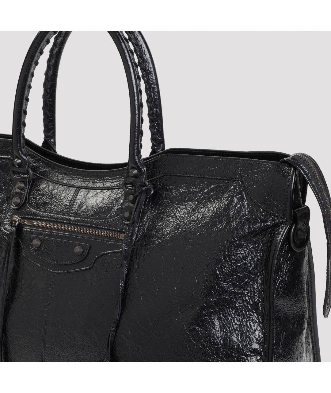 BALENCIAGA Черная кожаная сумка тоут, фото 3