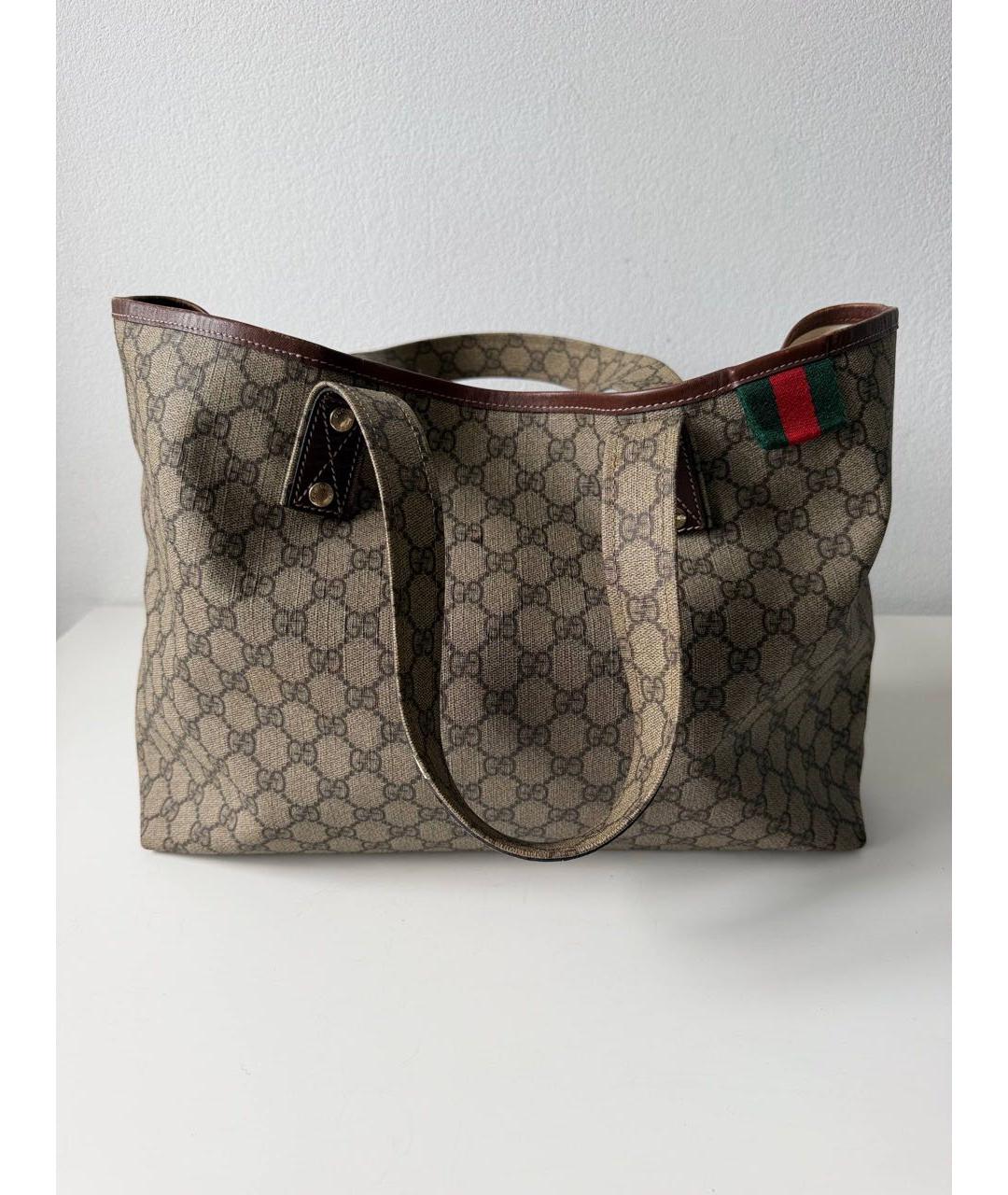 GUCCI Бежевая сумка тоут из канвы, фото 6