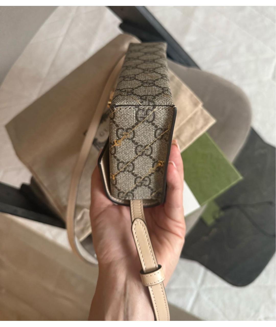 GUCCI Бежевая сумка через плечо из канвы, фото 6
