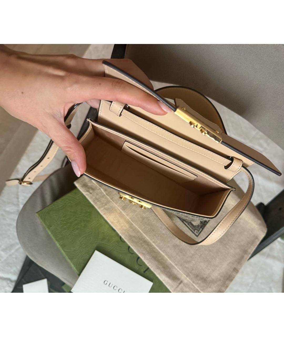 GUCCI Бежевая сумка через плечо из канвы, фото 5