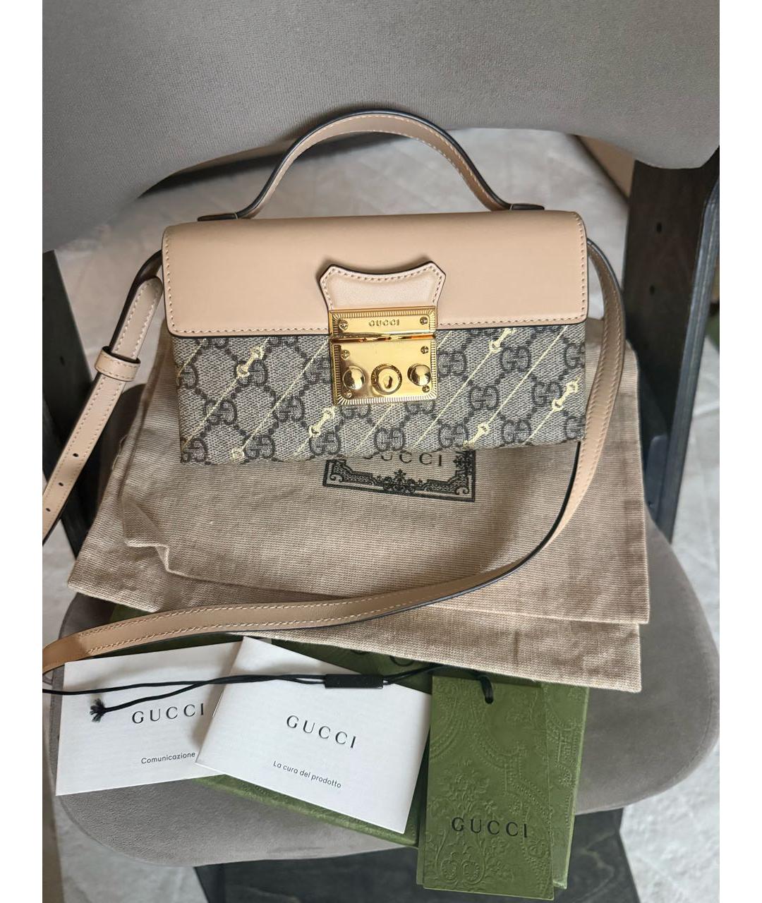 GUCCI Бежевая сумка через плечо из канвы, фото 9