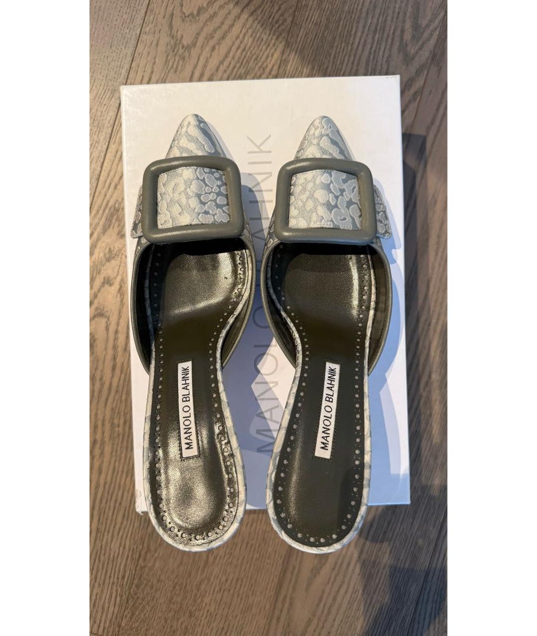 MANOLO BLAHNIK Серые текстильные мюли, фото 3