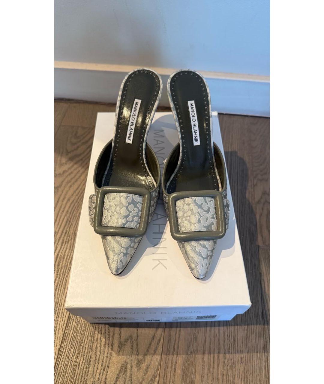 MANOLO BLAHNIK Серые текстильные мюли, фото 2