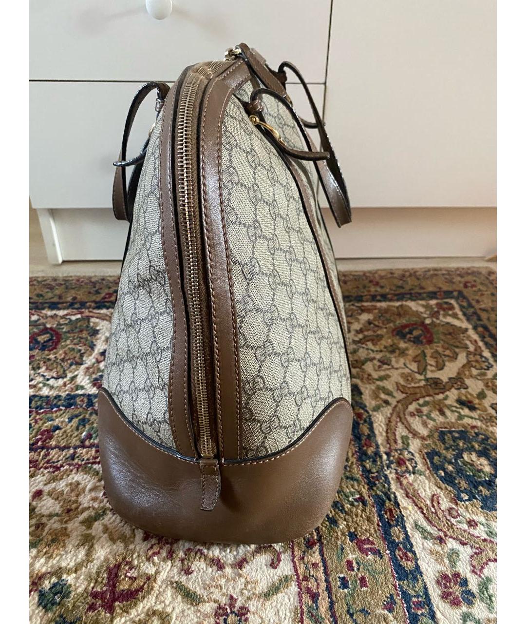 GUCCI Бежевая сумка с короткими ручками из канвы, фото 4
