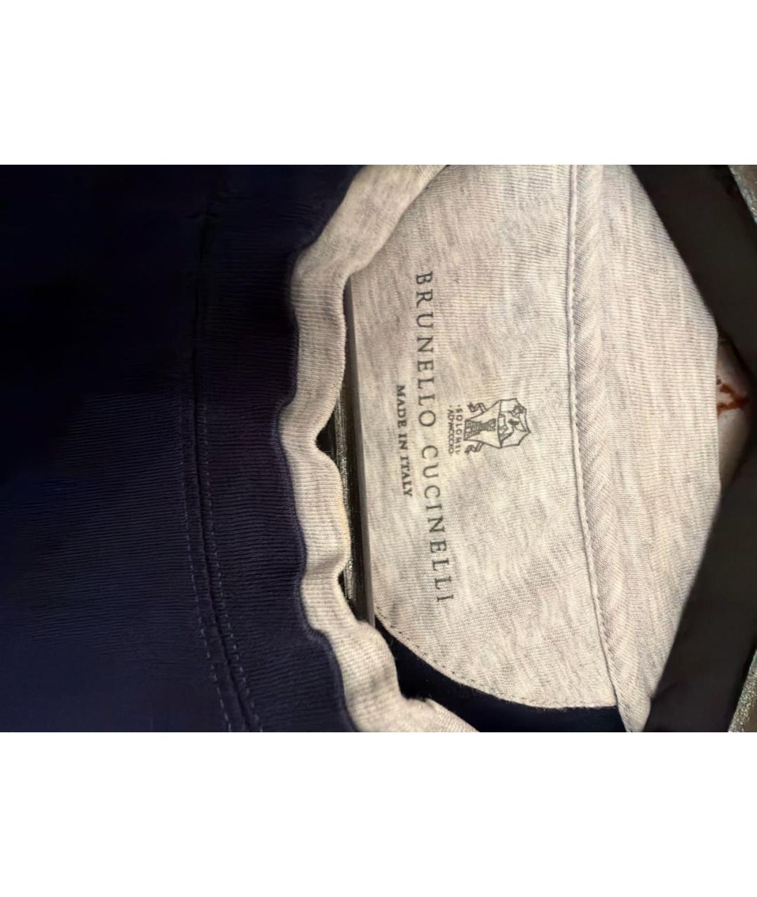 BRUNELLO CUCINELLI Темно-синяя хлопковая футболка, фото 3