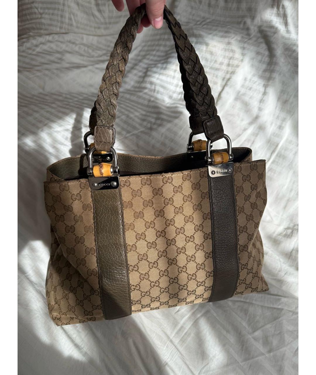 GUCCI Коричневая тканевая сумка тоут, фото 2