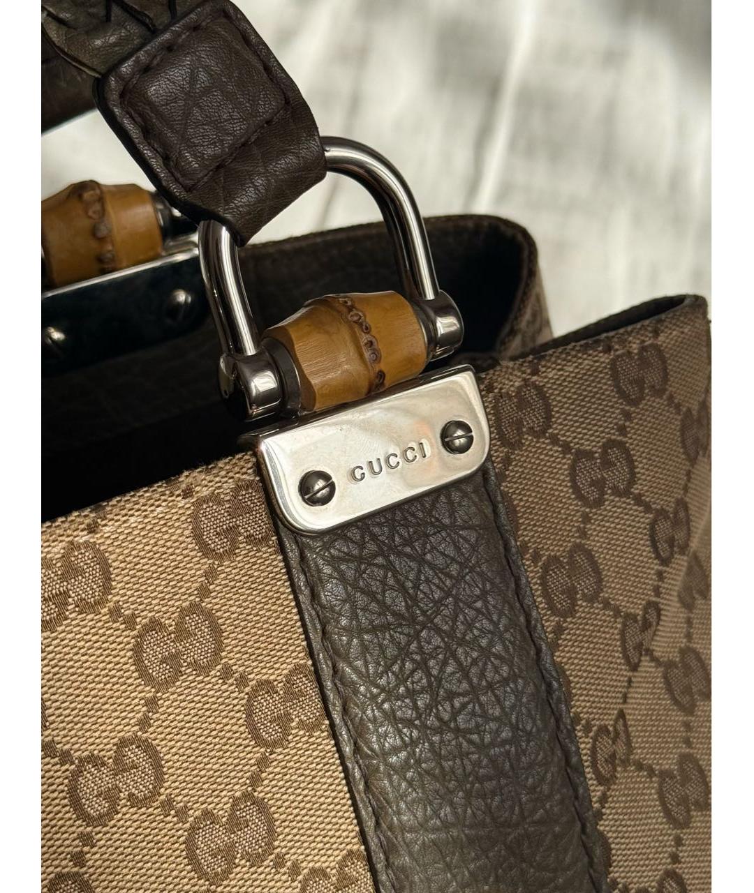 GUCCI Коричневая тканевая сумка тоут, фото 4