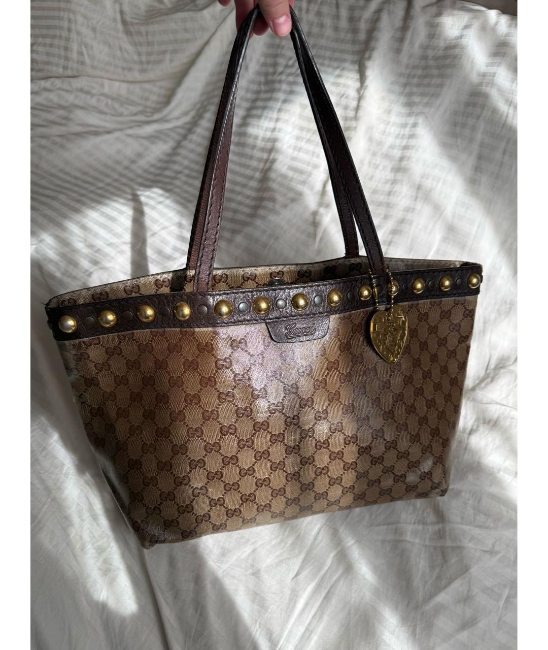 GUCCI Коричневая тканевая сумка тоут, фото 9