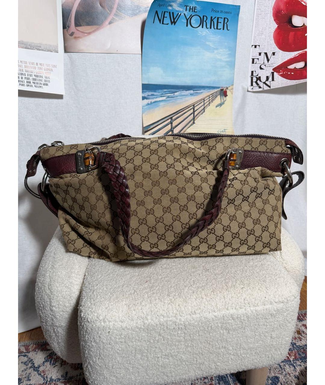 GUCCI Коричневая сумка тоут из канвы, фото 8