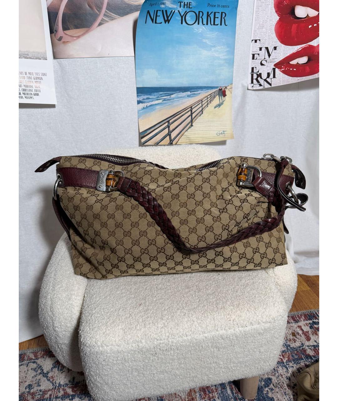 GUCCI Коричневая сумка тоут из канвы, фото 2