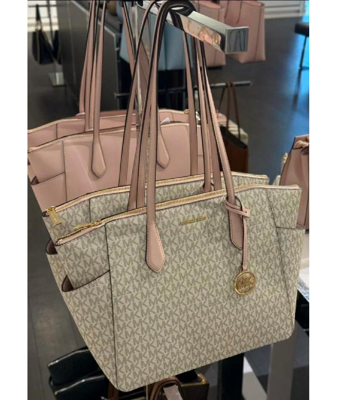 MICHAEL KORS Бежевая сумка тоут из канвы, фото 9