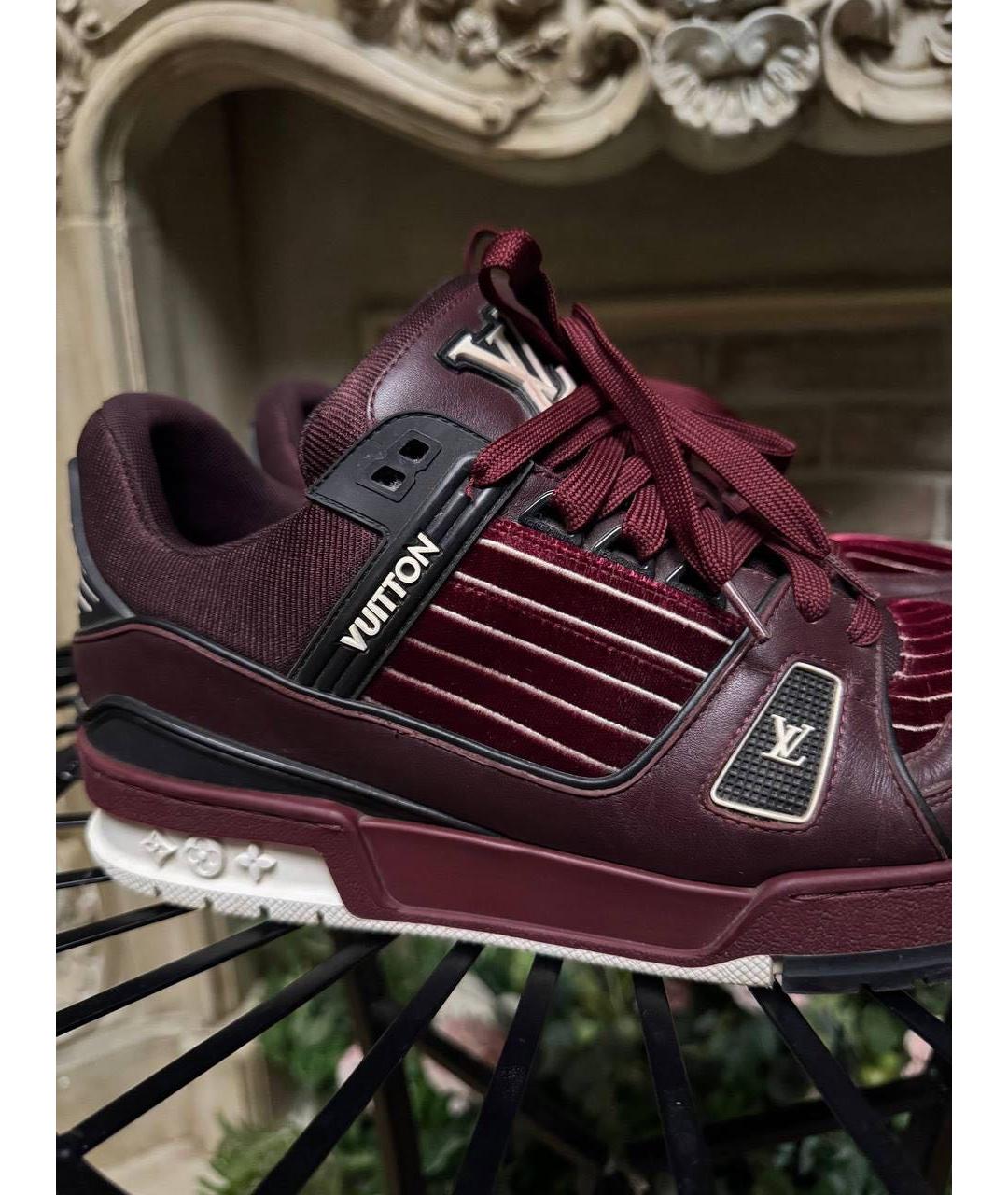 LOUIS VUITTON Бордовые кожаные низкие кроссовки / кеды, фото 4