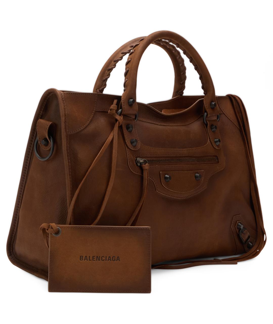 BALENCIAGA Коричневая кожаная сумка тоут, фото 2