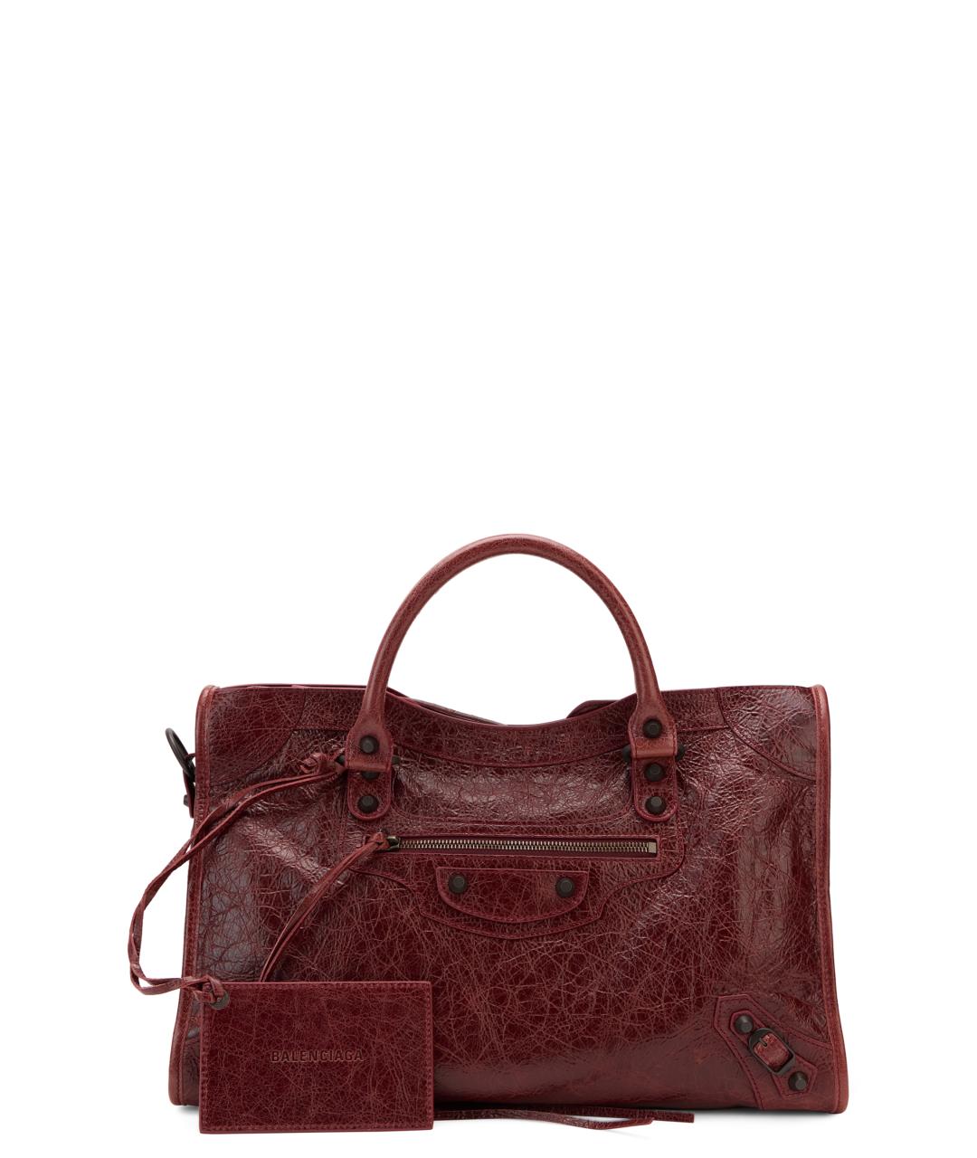 BALENCIAGA Бордовая кожаная сумка тоут, фото 1