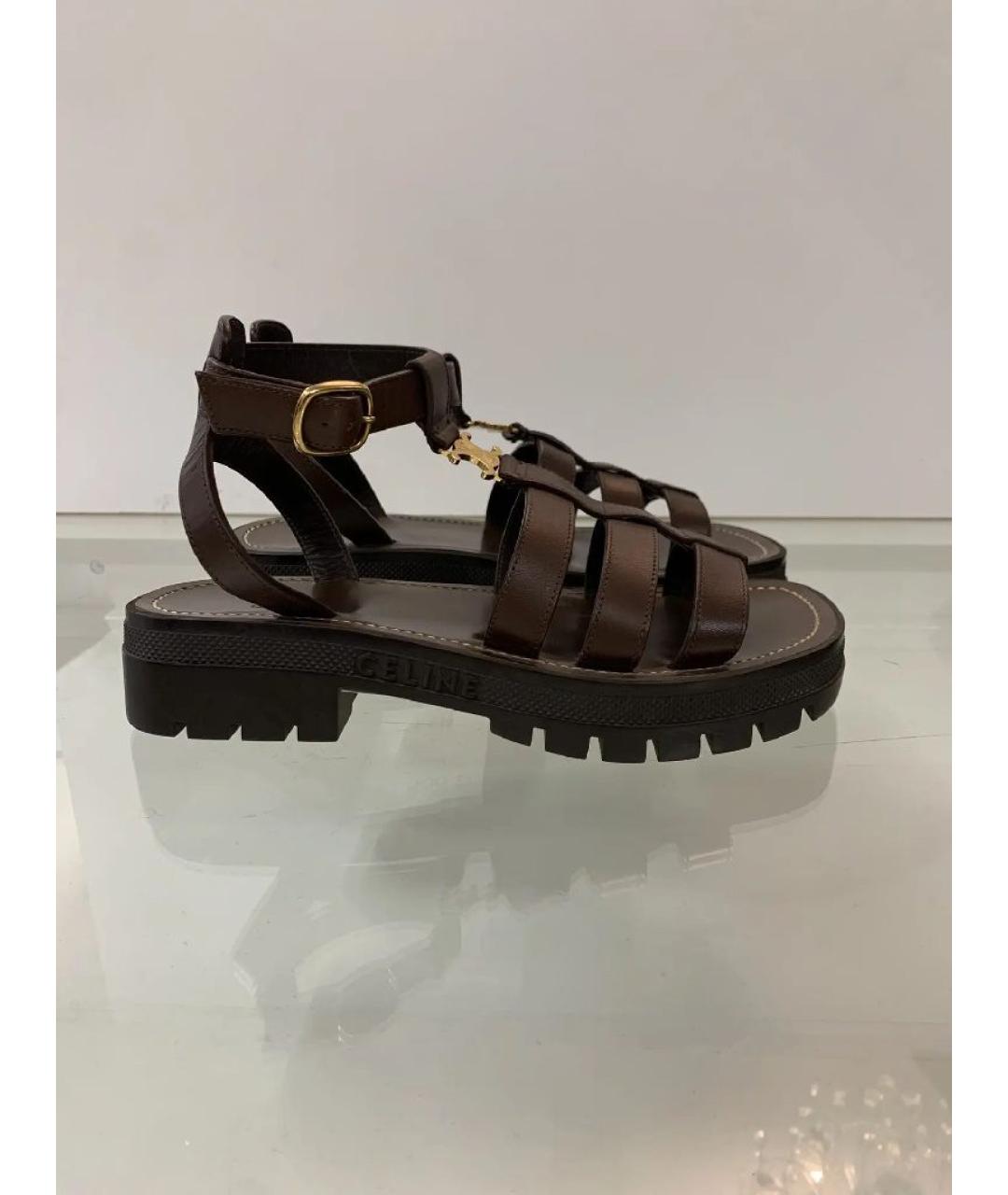 CELINE Коричневые кожаные сандалии, фото 10