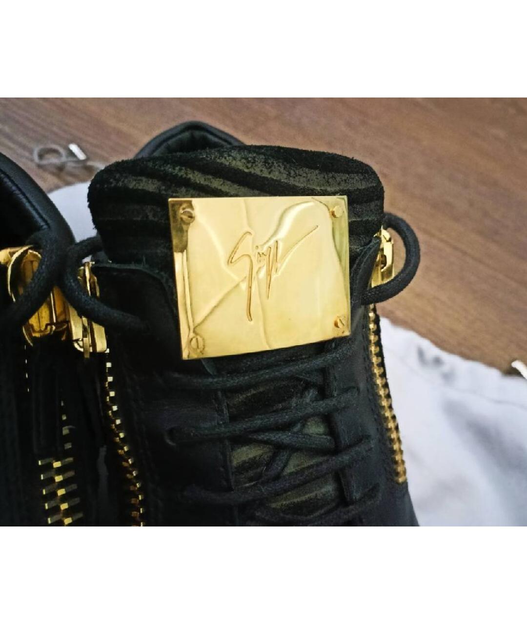 GIUSEPPE ZANOTTI DESIGN Черные кожаные низкие кроссовки / кеды, фото 4