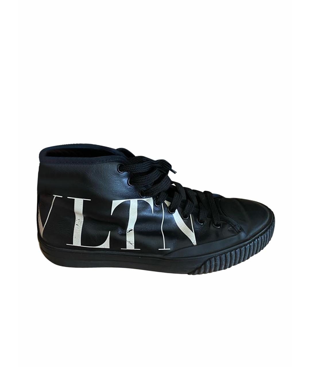VALENTINO Черные кожаные высокие кроссовки / кеды, фото 1
