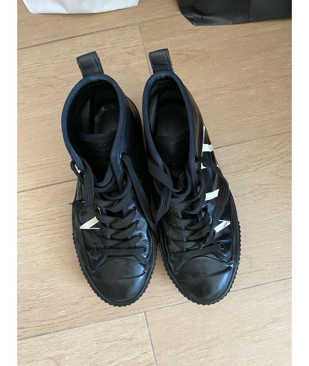 VALENTINO Черные кожаные высокие кроссовки / кеды, фото 3