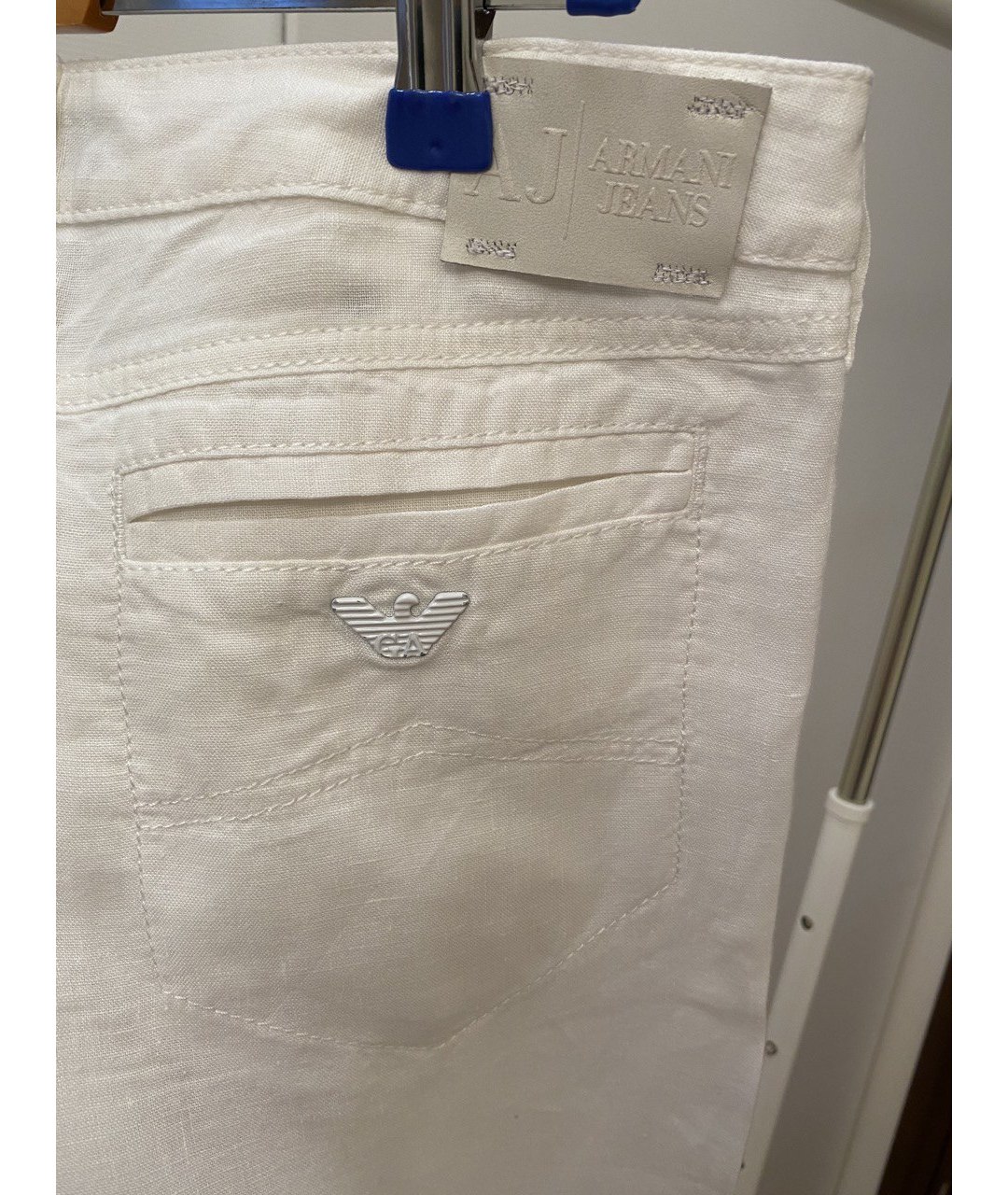 ARMANI JEANS Белые льняные брюки широкие, фото 3