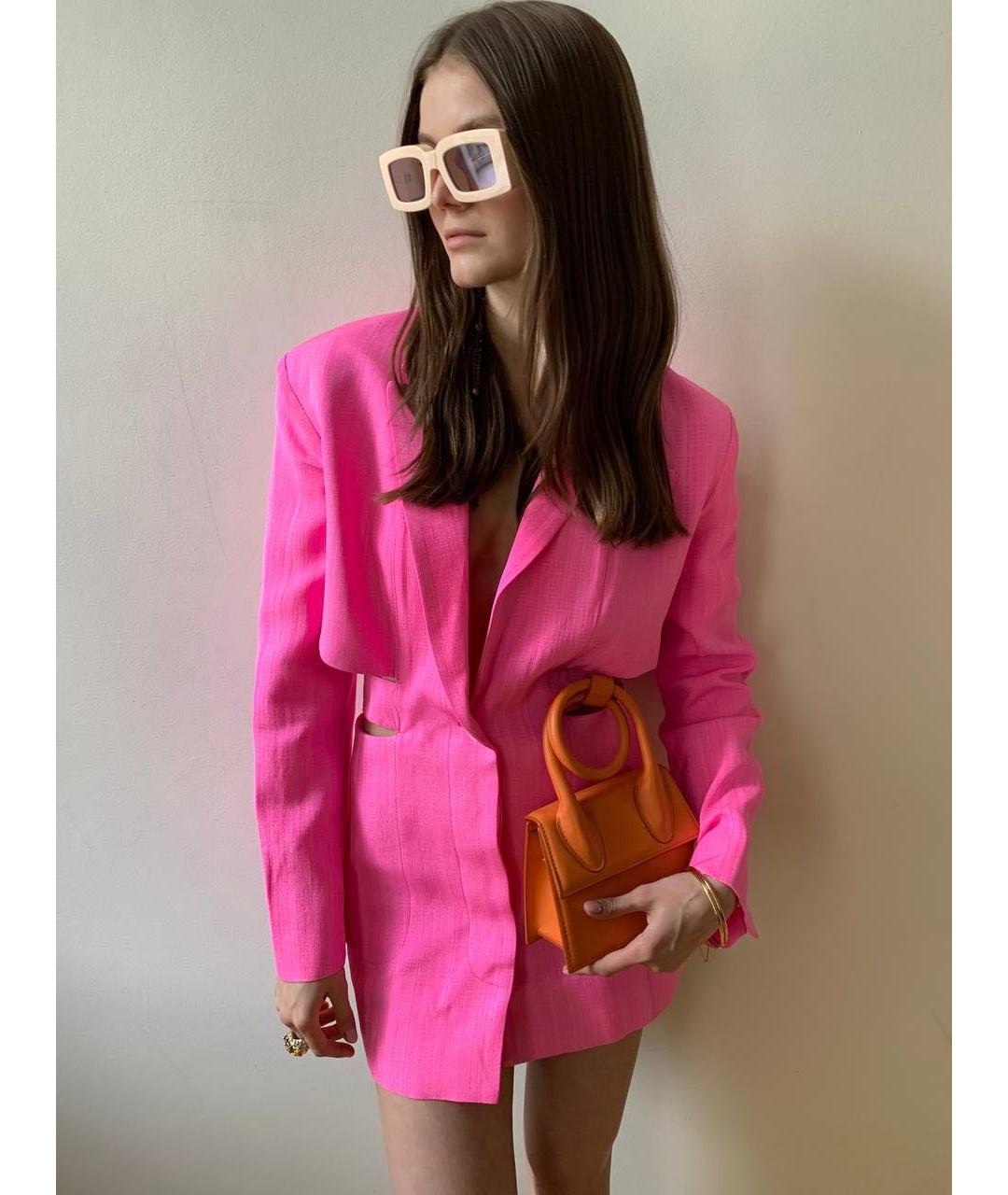 JACQUEMUS Розовое льняное коктейльное платье, фото 2