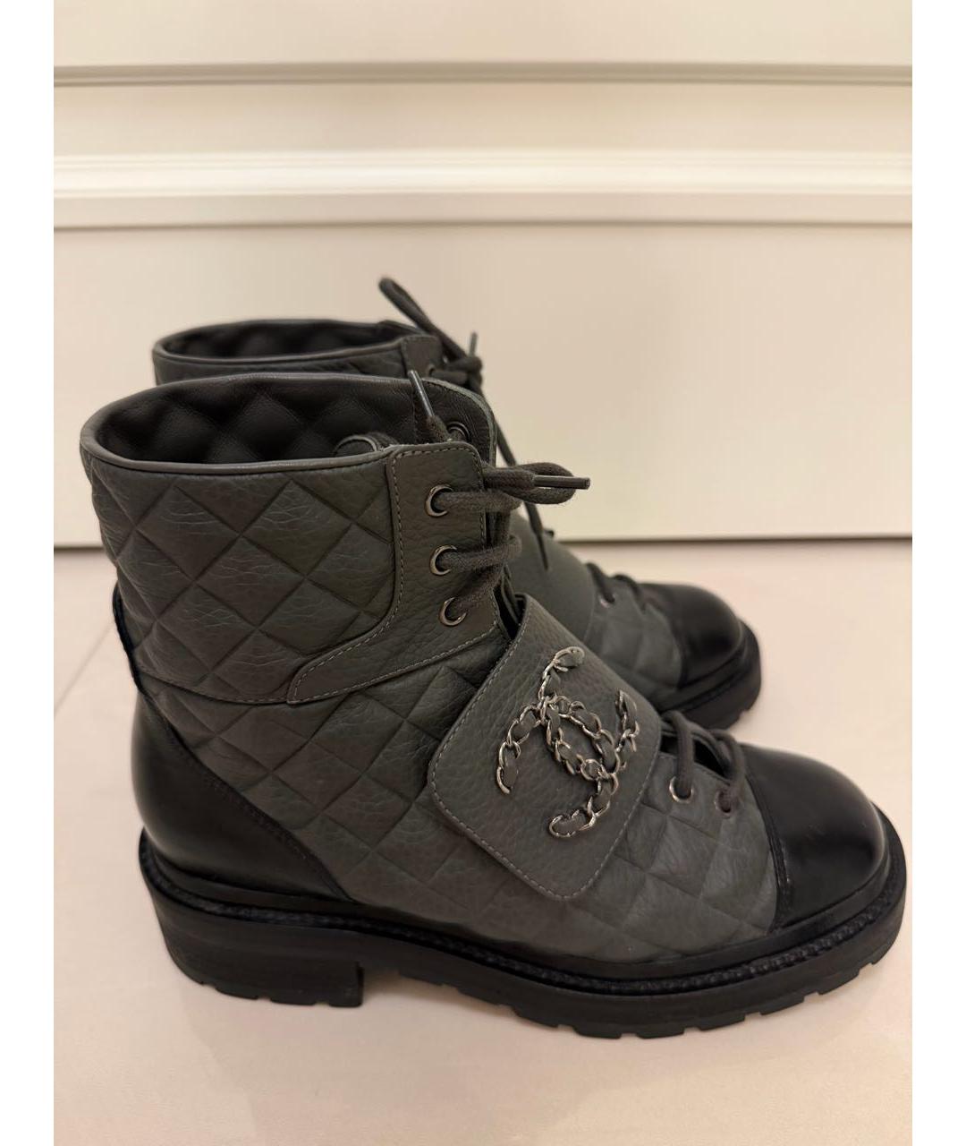 CHANEL Антрацитовые кожаные ботинки, фото 6