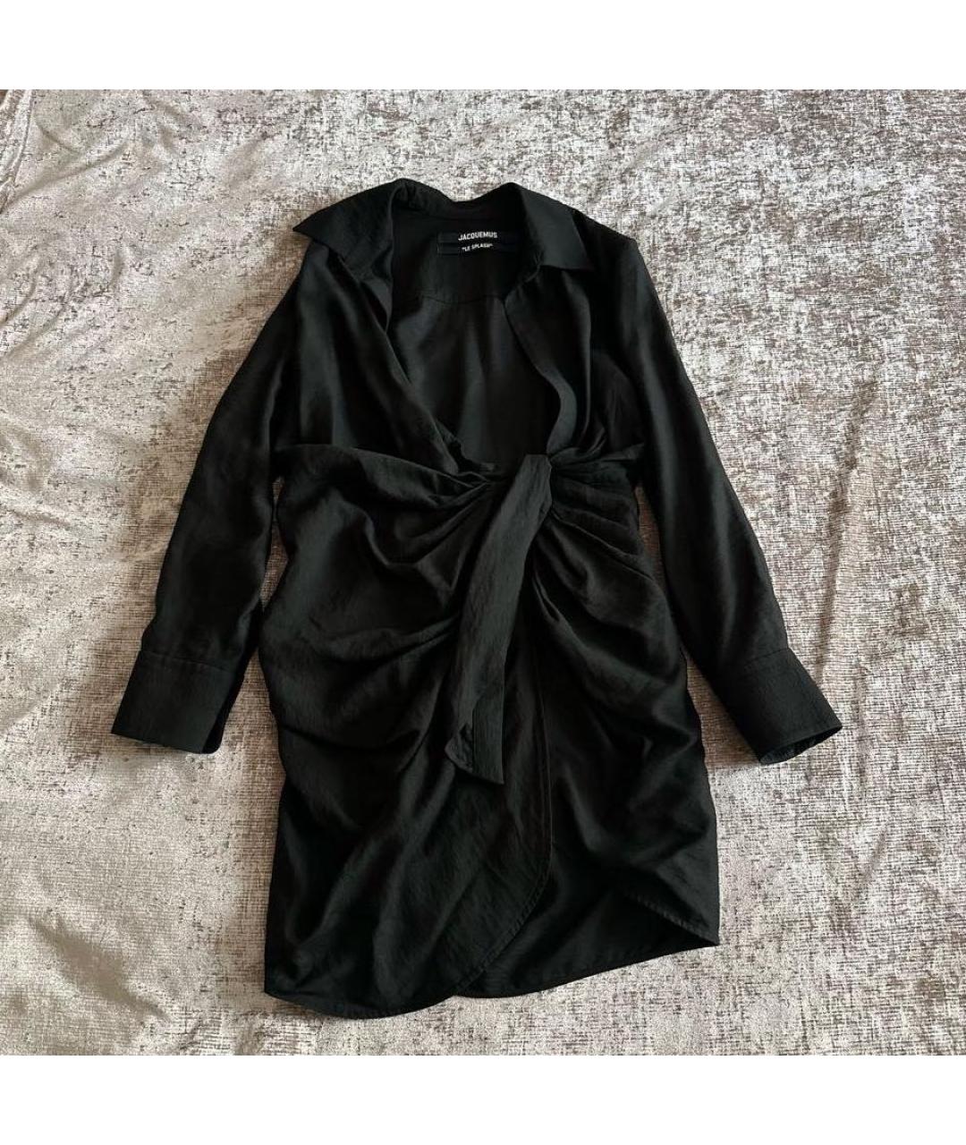 JACQUEMUS Черное льняное коктейльное платье, фото 2