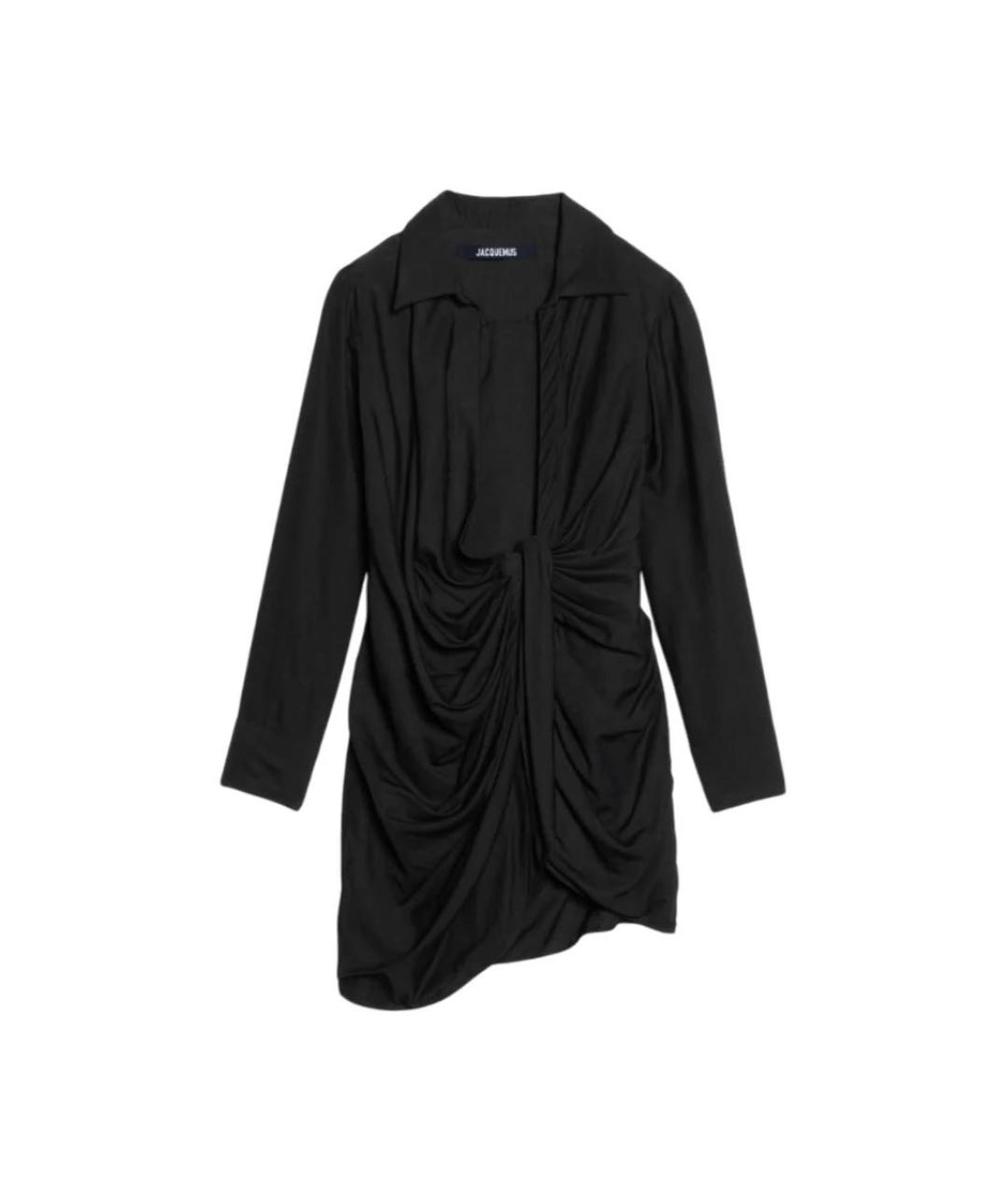 JACQUEMUS Черное льняное коктейльное платье, фото 4