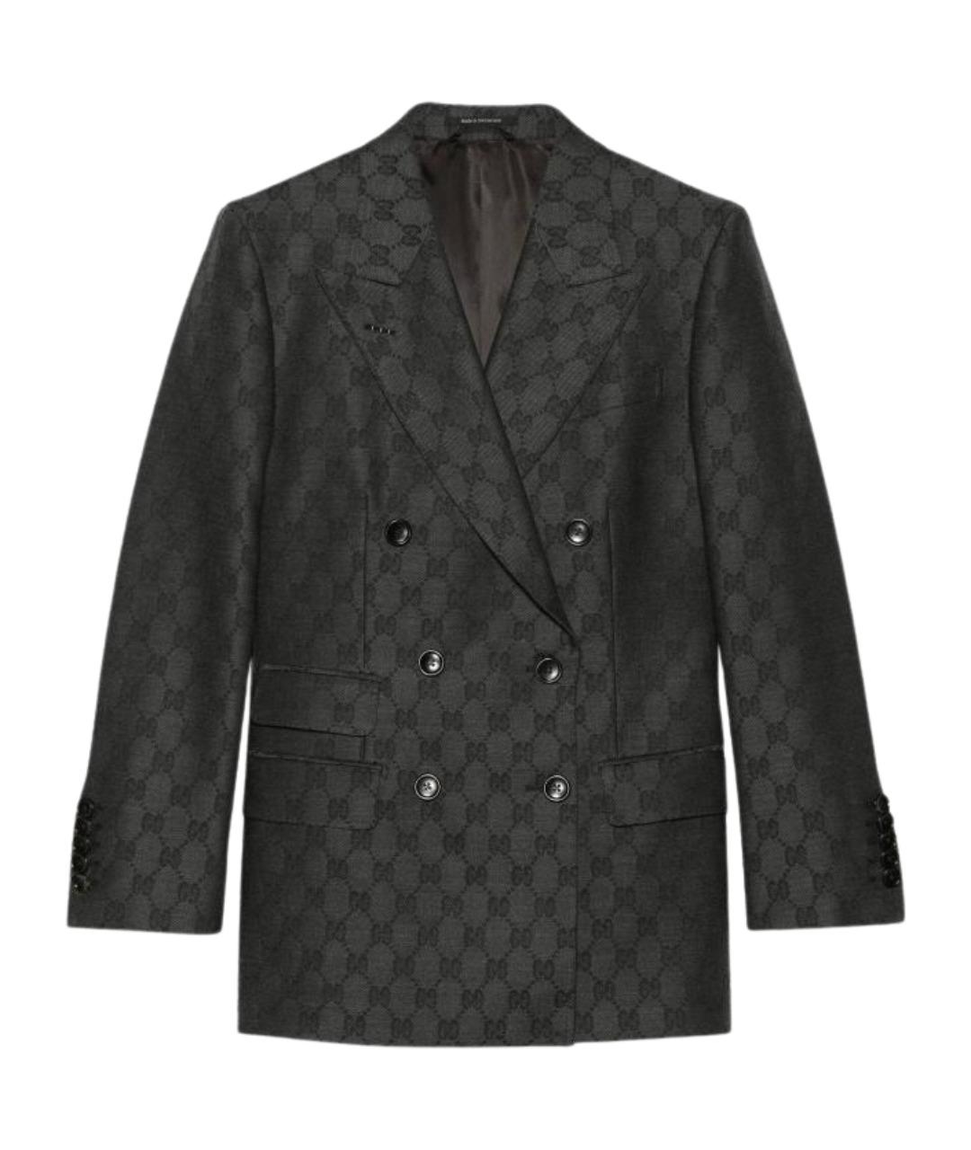 GUCCI Антрацитовый шерстяной жакет/пиджак, фото 1