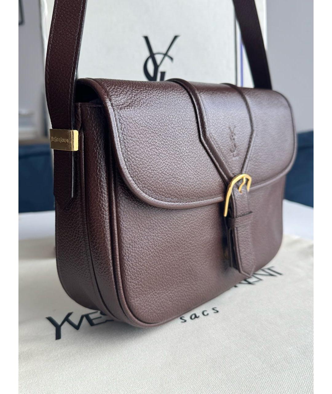 SAINT LAURENT Коричневая кожаная сумка через плечо, фото 2