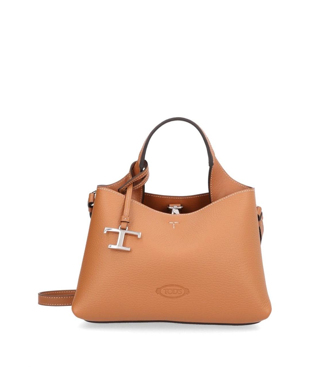 TOD'S Бежевая кожаная сумка с короткими ручками, фото 1