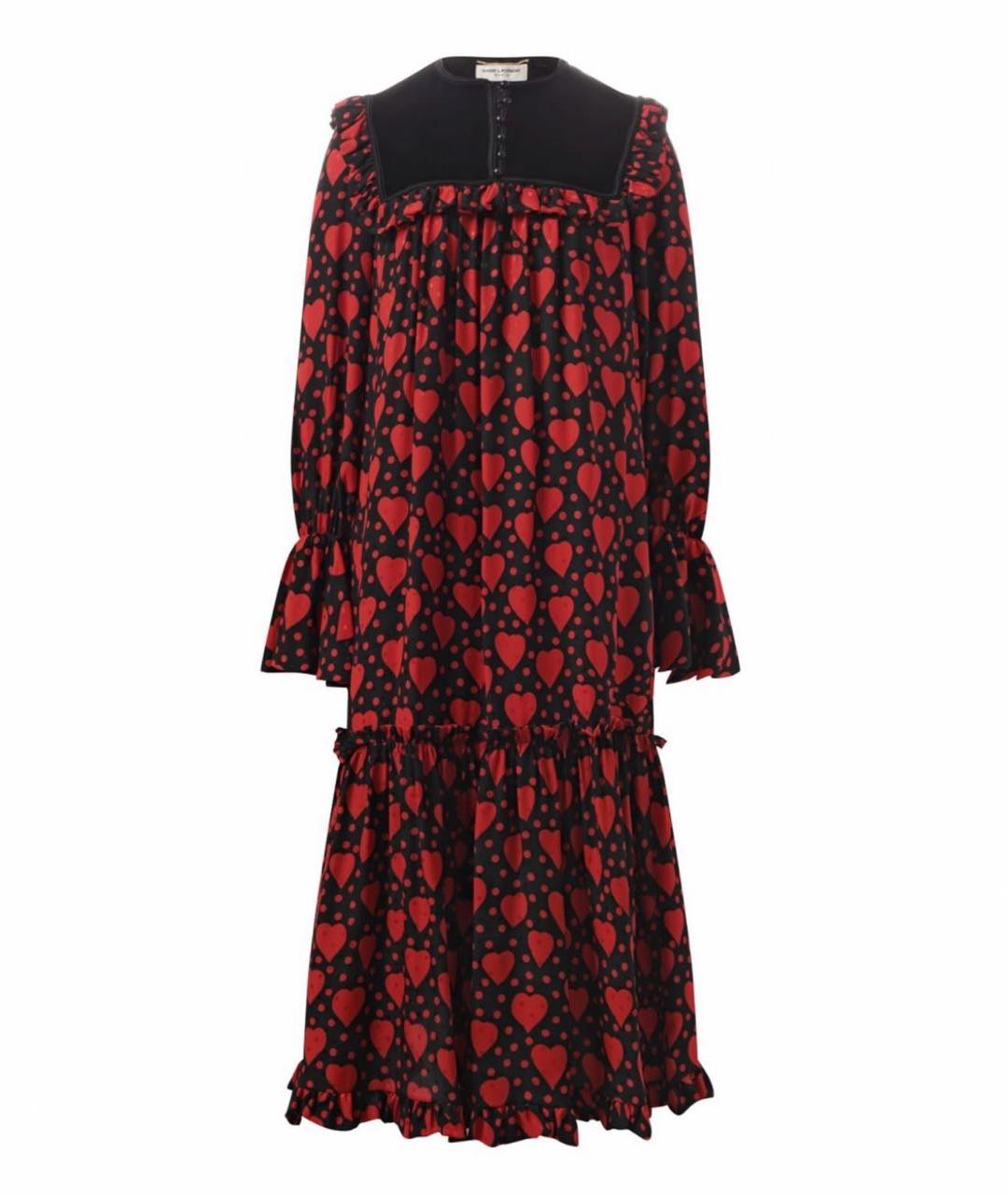 SAINT LAURENT Красное шелковое коктейльное платье, фото 1