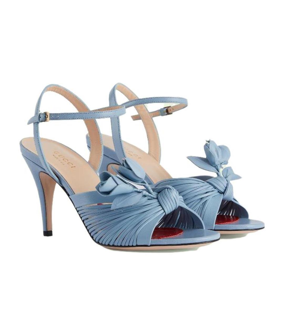 GUCCI Голубые кожаные босоножки, фото 3