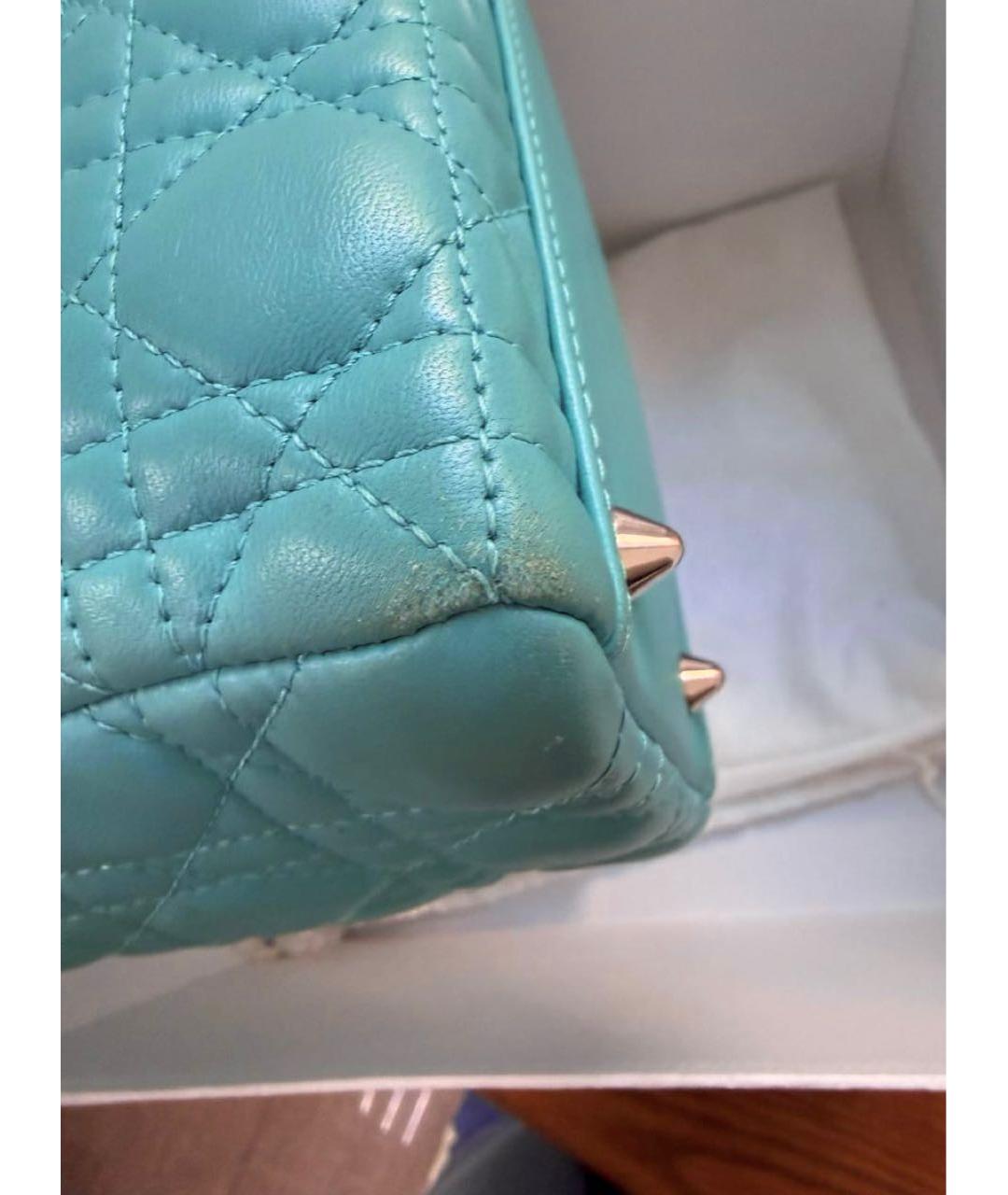 CHRISTIAN DIOR Бирюзовая кожаная сумка с короткими ручками, фото 7