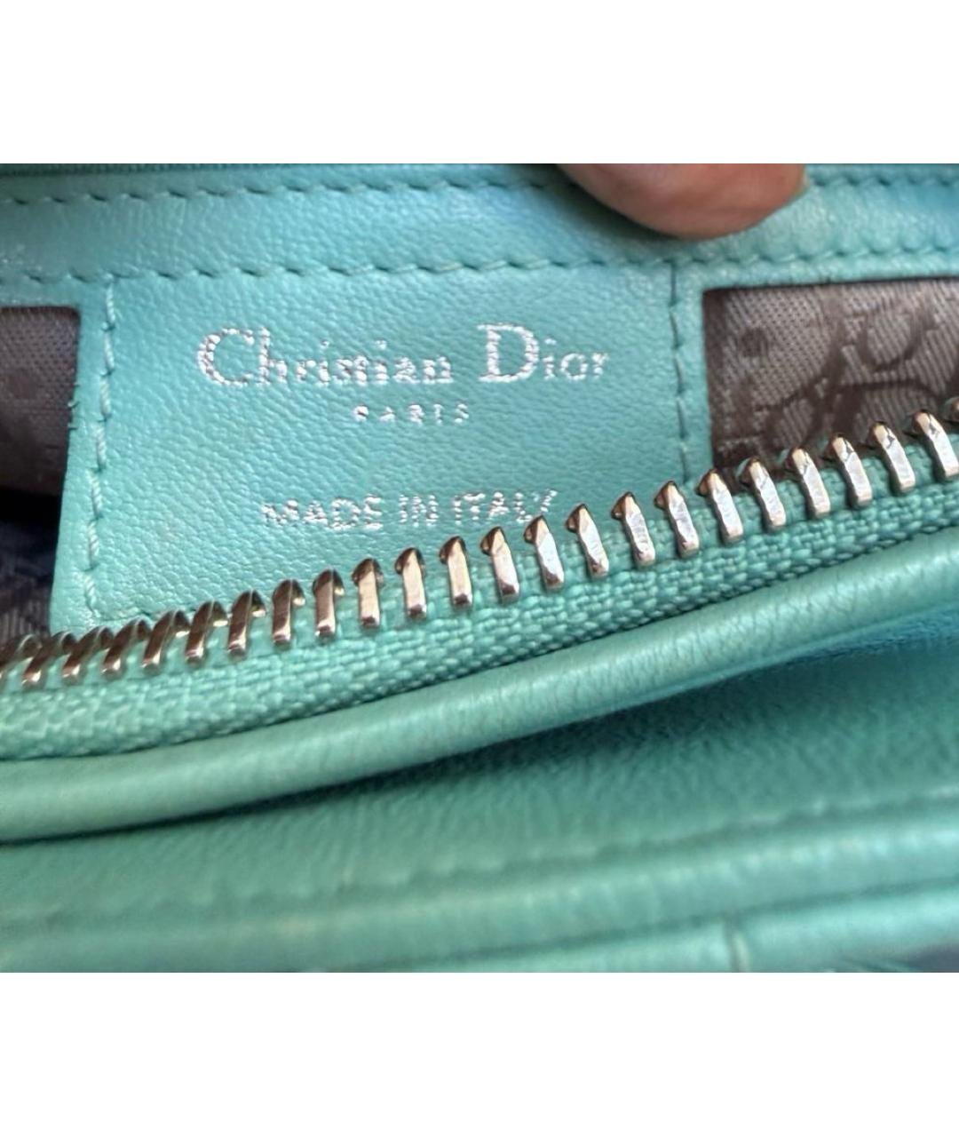 CHRISTIAN DIOR Бирюзовая кожаная сумка с короткими ручками, фото 4