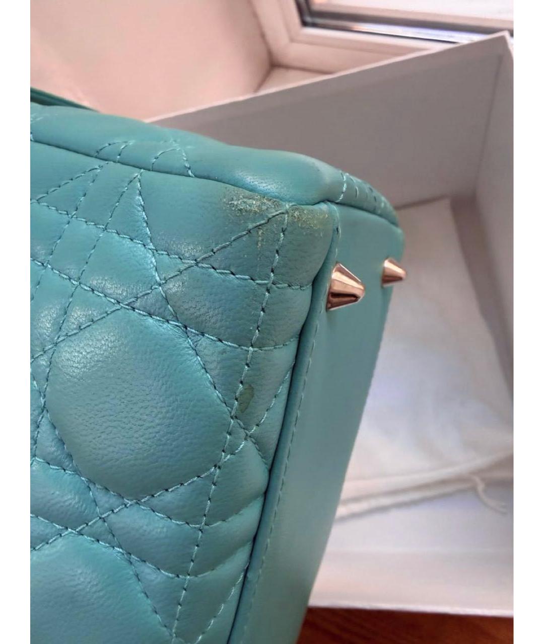 CHRISTIAN DIOR Бирюзовая кожаная сумка с короткими ручками, фото 8