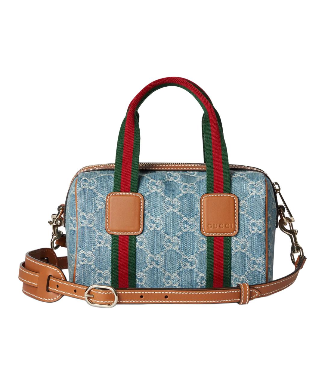 GUCCI Голубая сумка через плечо из канвы, фото 4